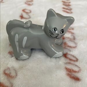 Lego Duplo Gray Cat Toy Animal Mini Figure Kitten Dollhouse Smiling Kitty Rare